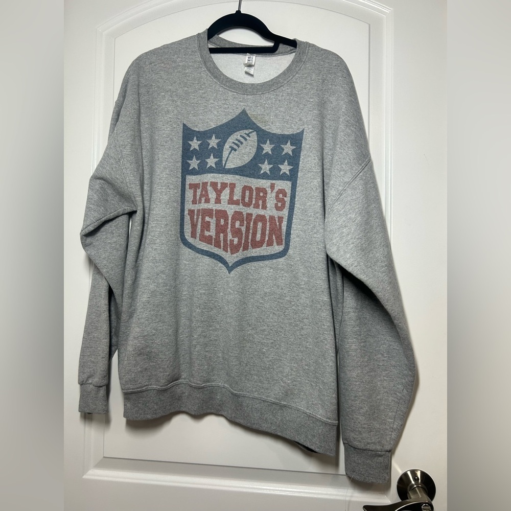 Taylor’s Version NFL football Grey Crewneck Sweater size XL cozy lounge swiftie